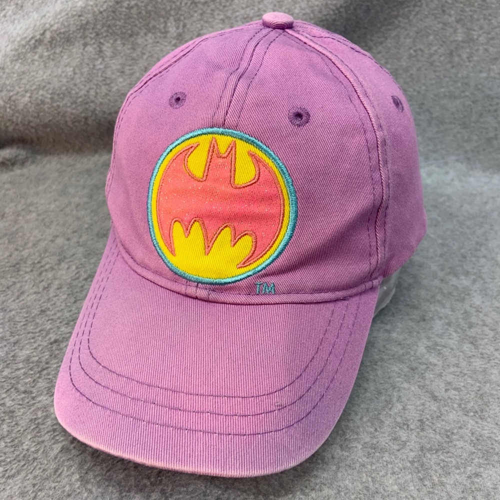 Batman Logo Girls Purple DC Comics Baseball Cap Adjustable Glitter Hat One Size